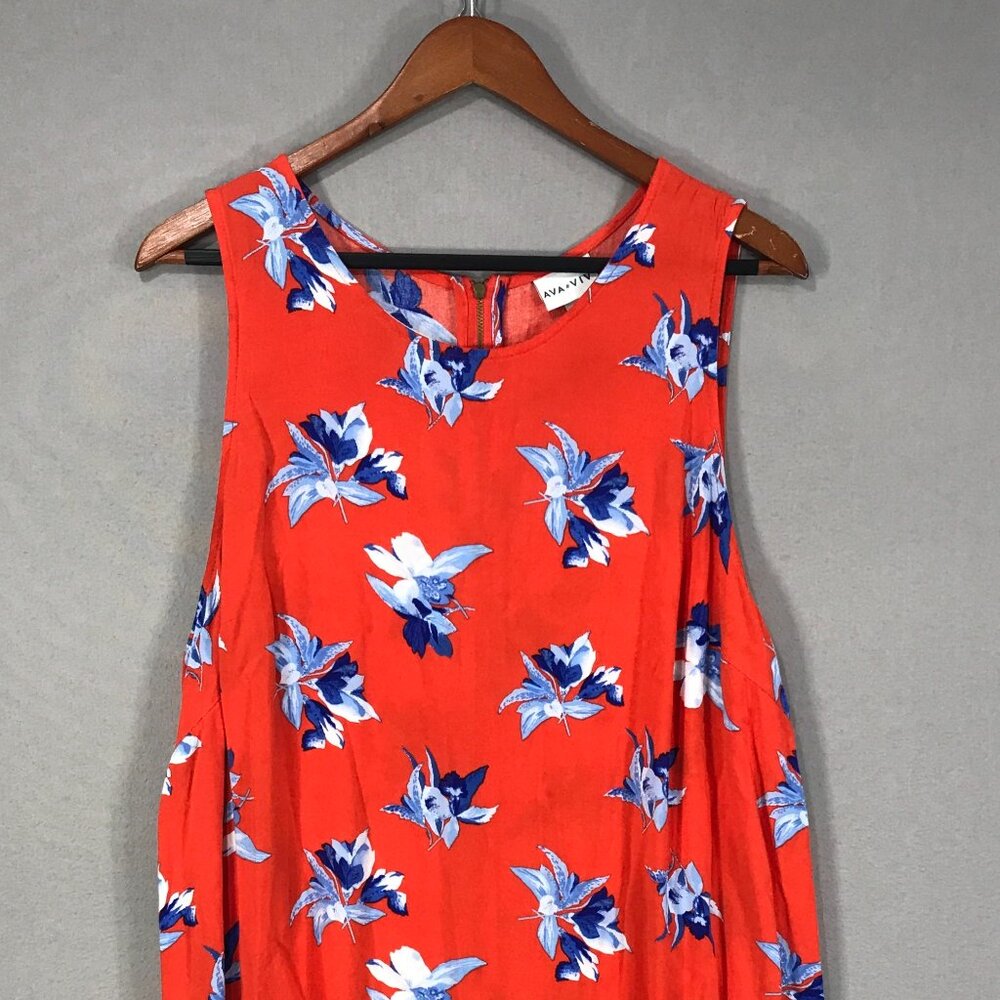 Ava & Viv Tank Dress Women's 2X Orange Floral Zip Pullover Midi Shift Scoop Neck